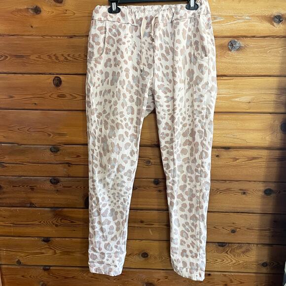 Porter Collective Pink Leopard Print Drawstring Pants Medium - Picture 1 of 6